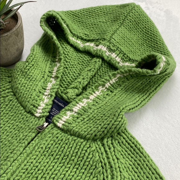 Abercrombie & Fitch Wool Blend Chunky Knit Long Sleeve Hoodie Sweater Jacket - Picture 8 of 16